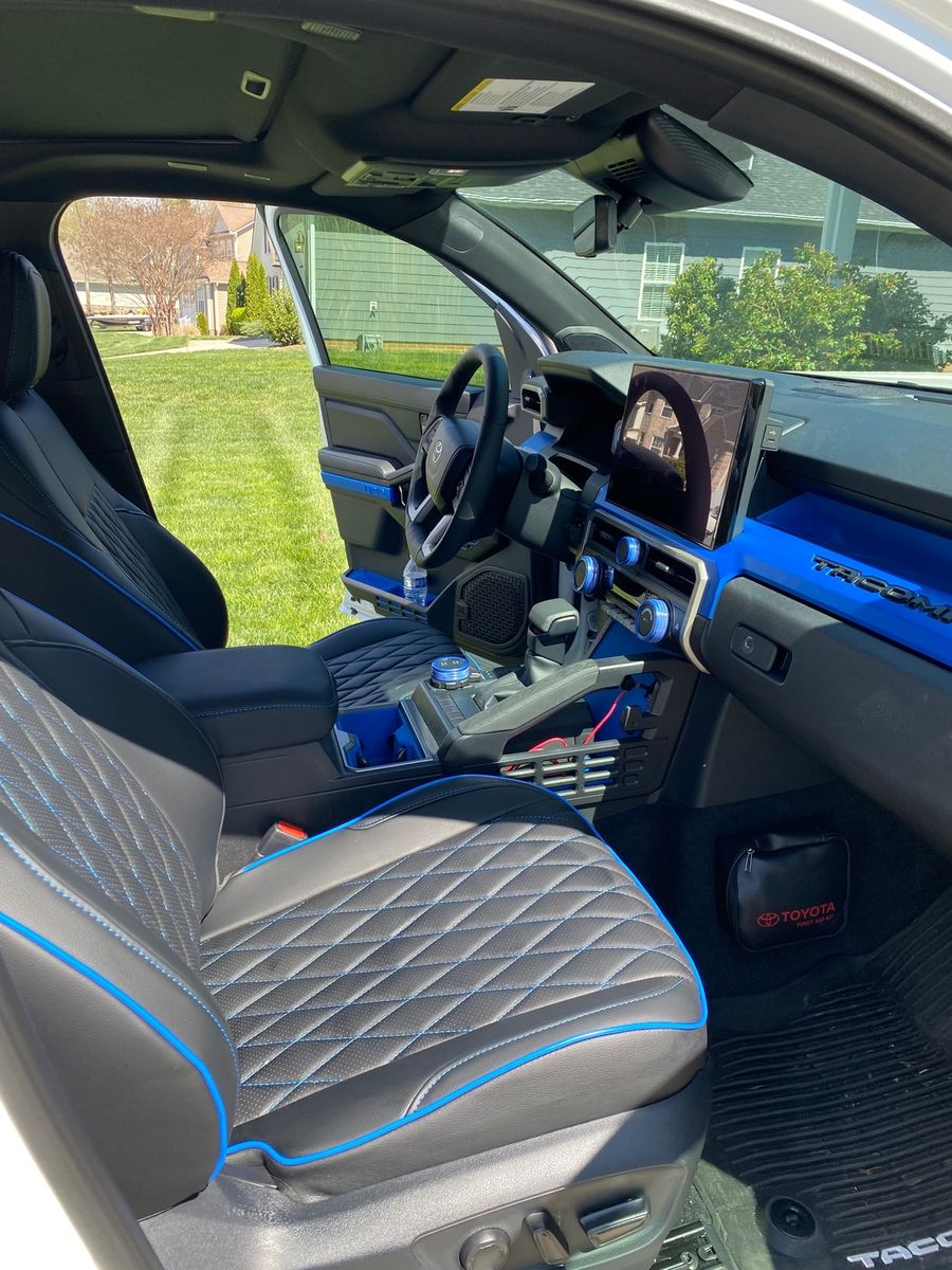 Black and blue diamond rear seat covers