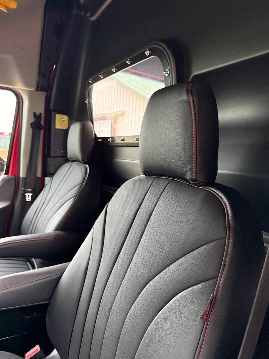 Black seat covers with red piping