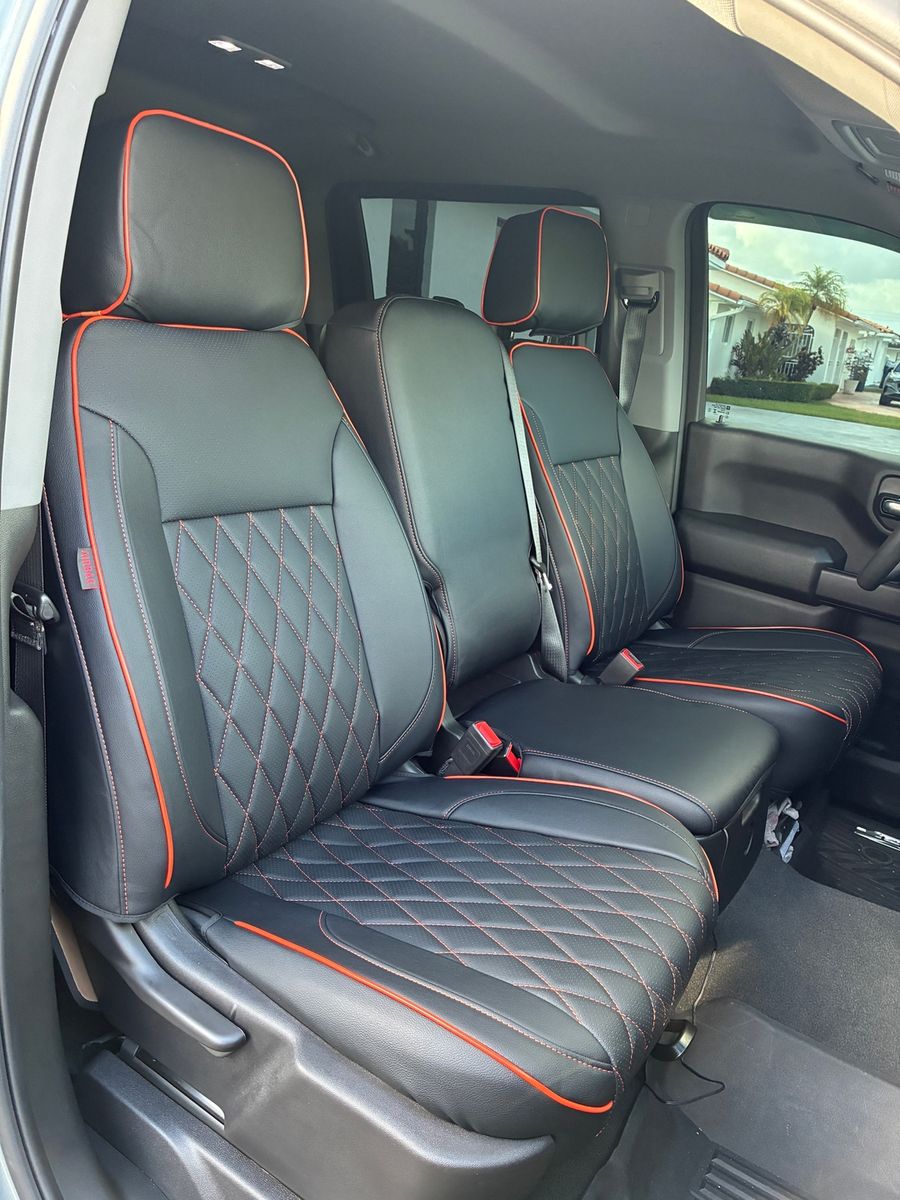 Black diamond seat covers with red piping