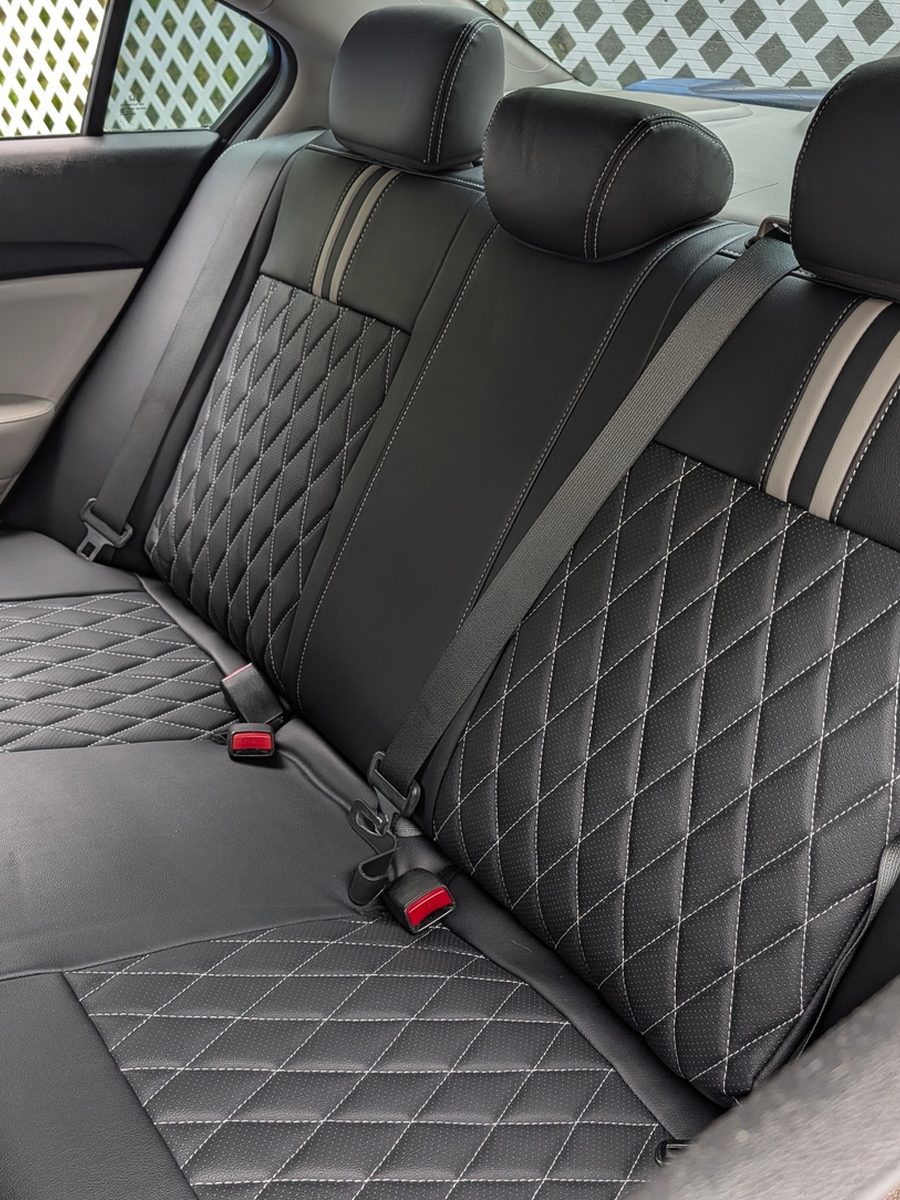 Black diamond rear seat covers with grey stripes